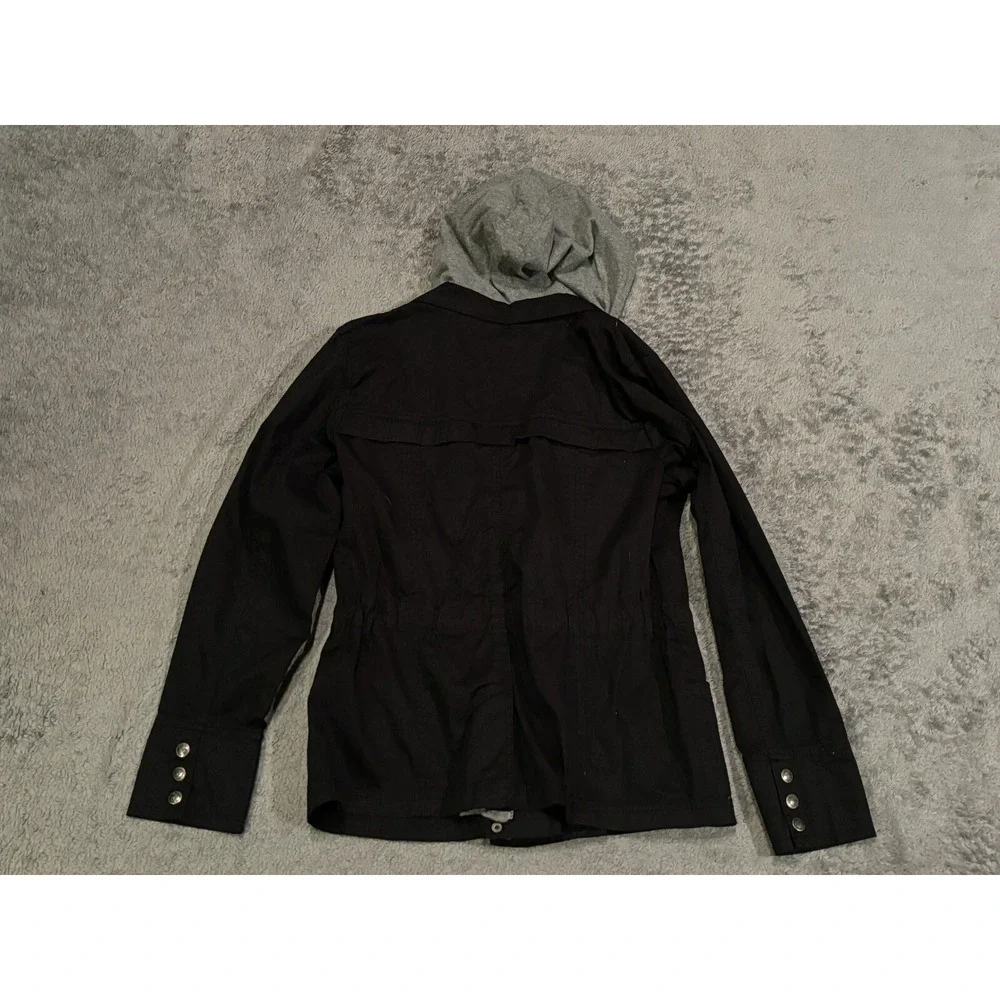 Style & Co Utility Hoodie Jacket Womens Small Black Long Sleeve Gray Hood